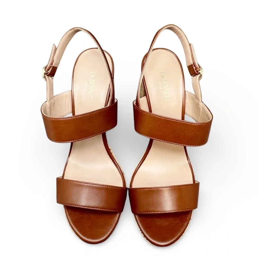 L.K. Bennett Misty Tan Leather and Cork Platform Sandals Euro Size 40 New NWT
